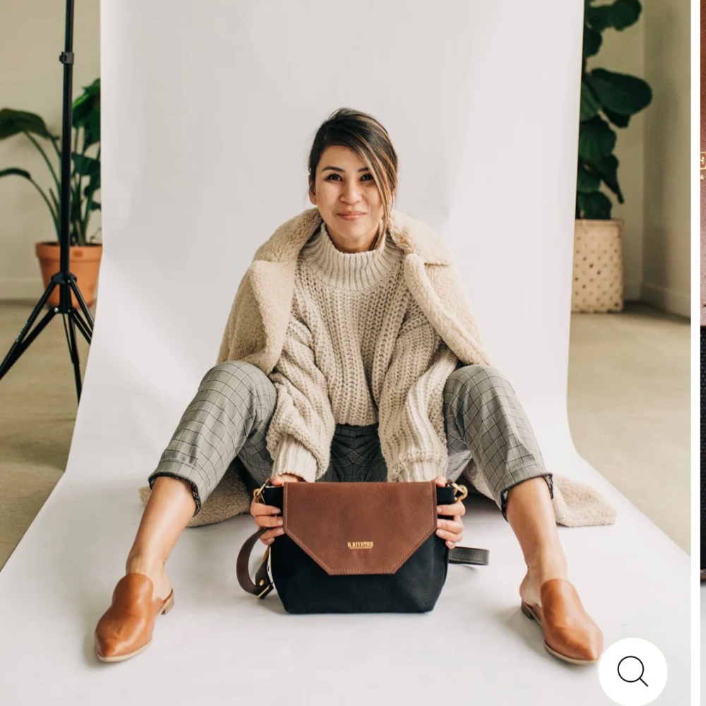 R.Riveter Signature Burgundy Canvas & Black Leather Bag